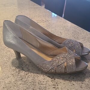 Silver Crystal Embellished Heels Sz 8